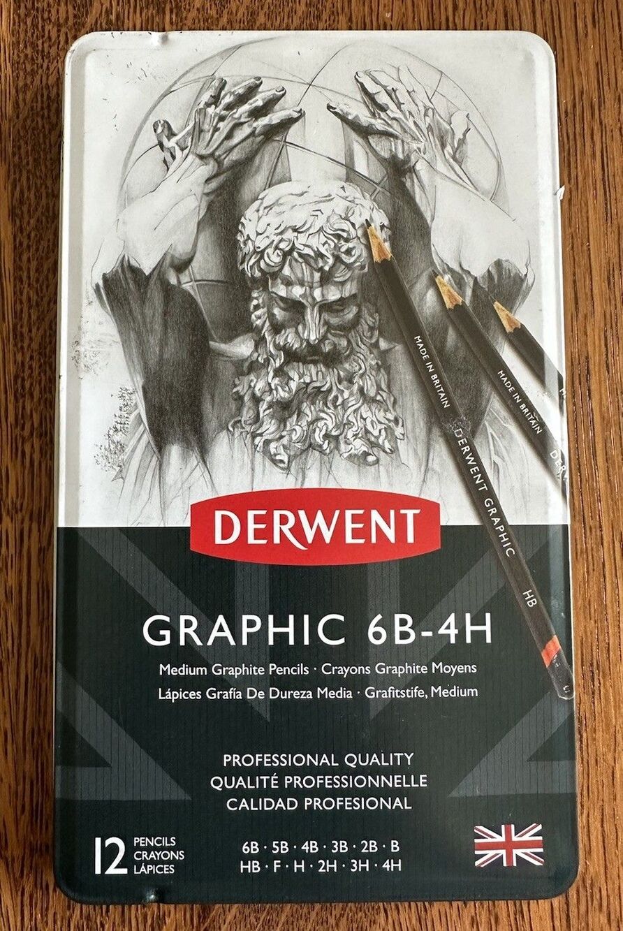 Derwent Graphic 6B-4H Medium Graphite Pencils Artist Set 12 Professional